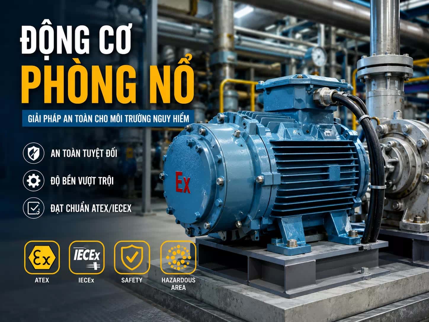 Động cơ phòng nổ là gì motor chống cháy nổ công nghiệp đạt chuẩn ATEX IECEx